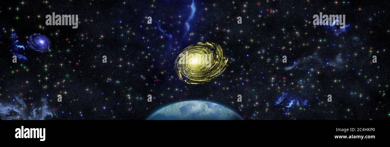 Earth Panoramic Looking Into Deep Space Dark Night Sky Full Of Stars The Nebula In Outer Space Stock Photo Alamy