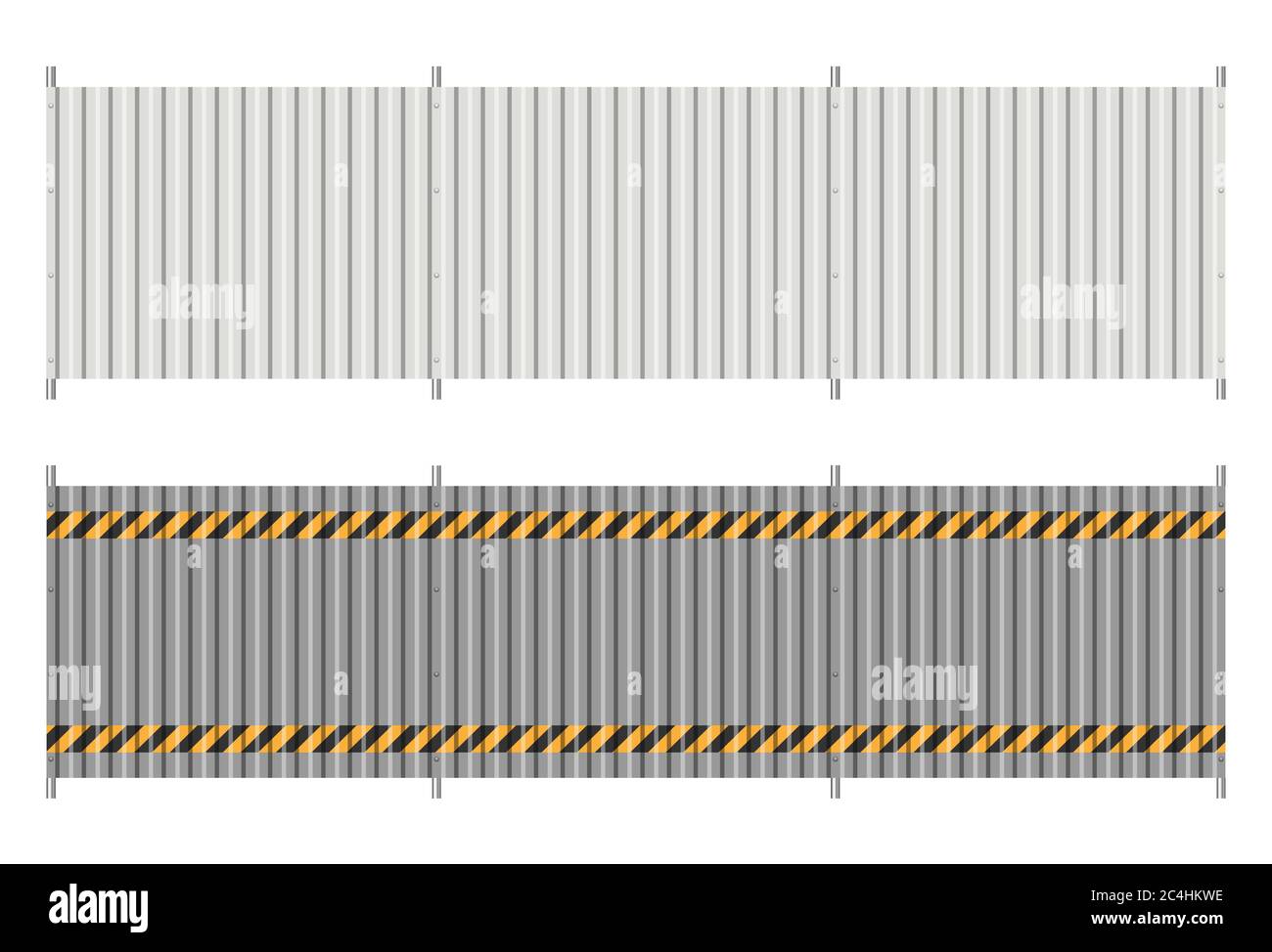 Corrugated metal fence on white background. Profiled panels sheet texture Stock Vector