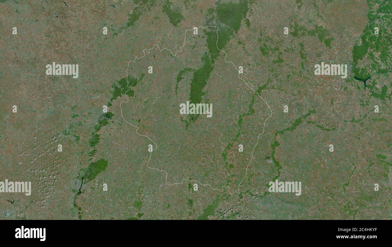 Tambov, region of Russia. Satellite imagery. Shape outlined against its country area. 3D rendering Stock Photo