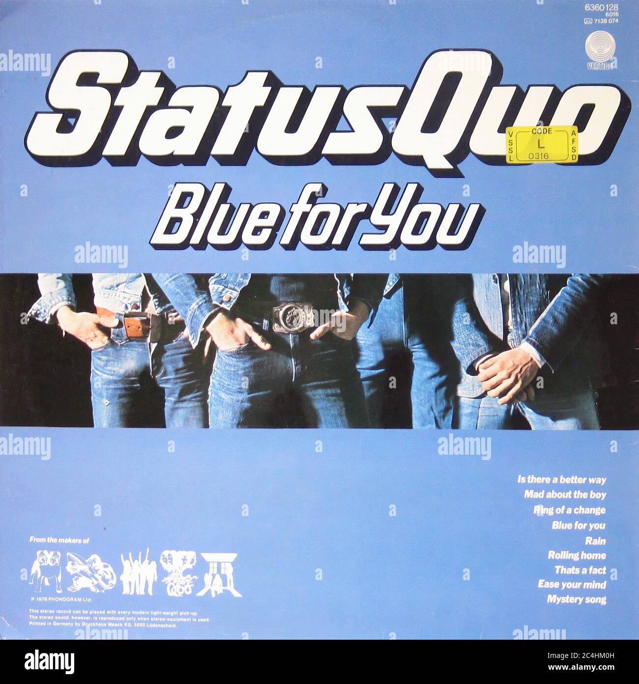STATUS QUO Blue For You - Vintage vinyl album cover Stock
