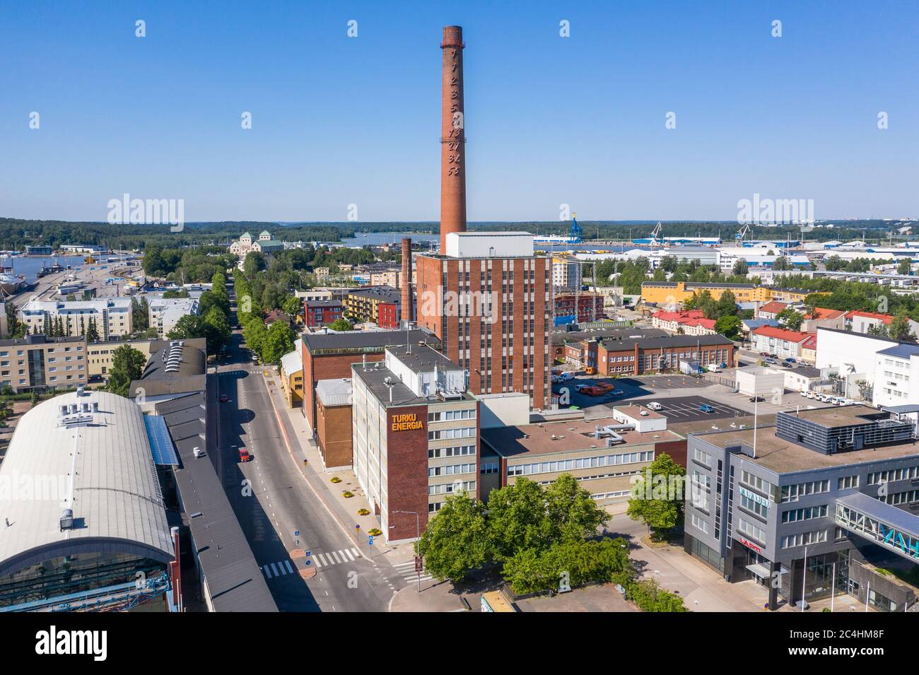Aerial view of Turku Energia old power plant and head office in Turku, Finland in Summer Stock Photo