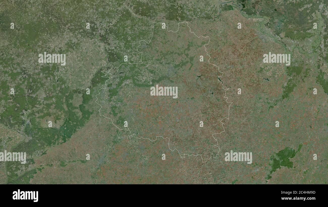 Tula, region of Russia. Satellite imagery. Shape outlined against its country area. 3D rendering Stock Photo