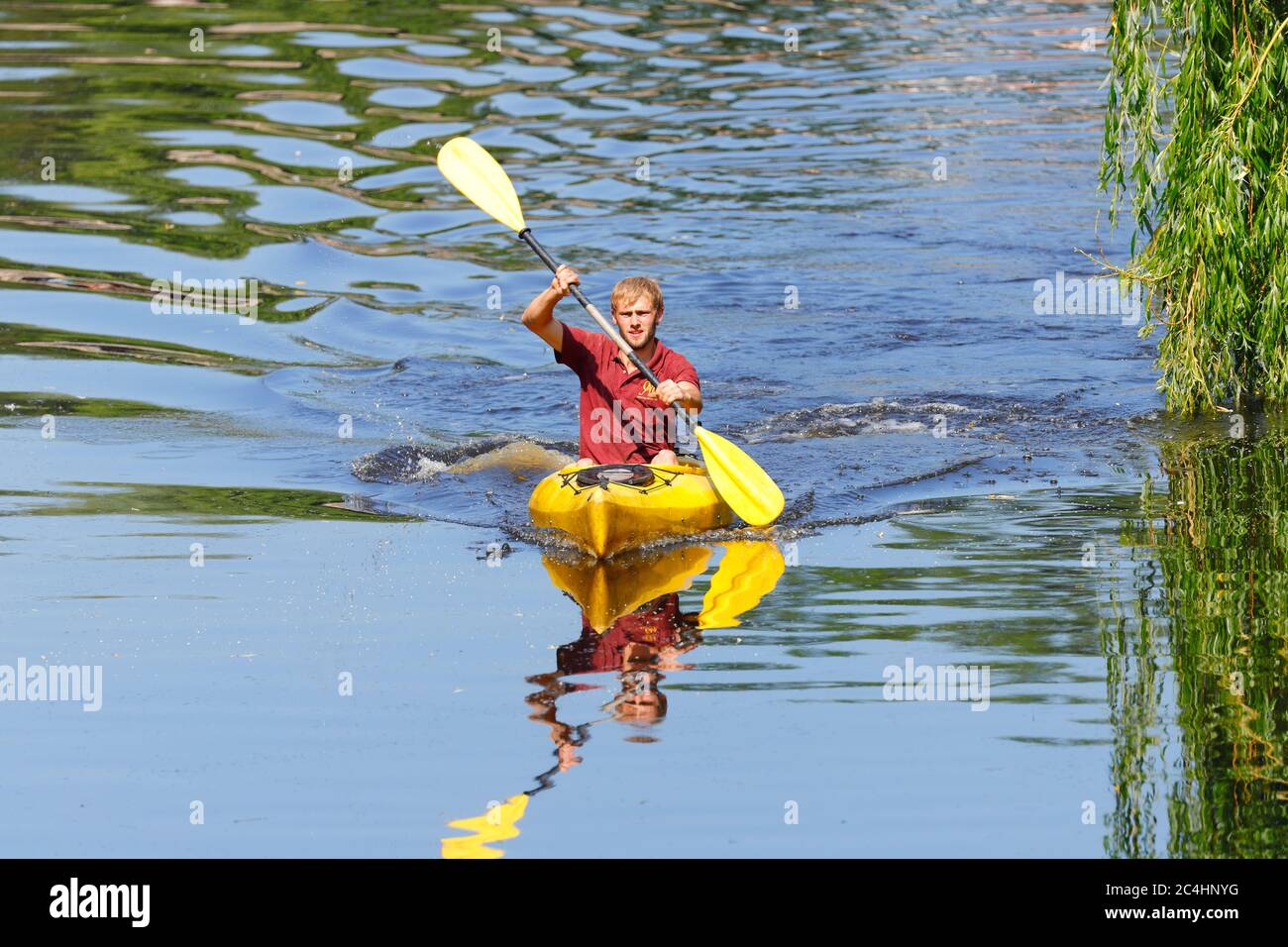 A canoeist on the Rive rNidd in Knaresborough Stock Photo