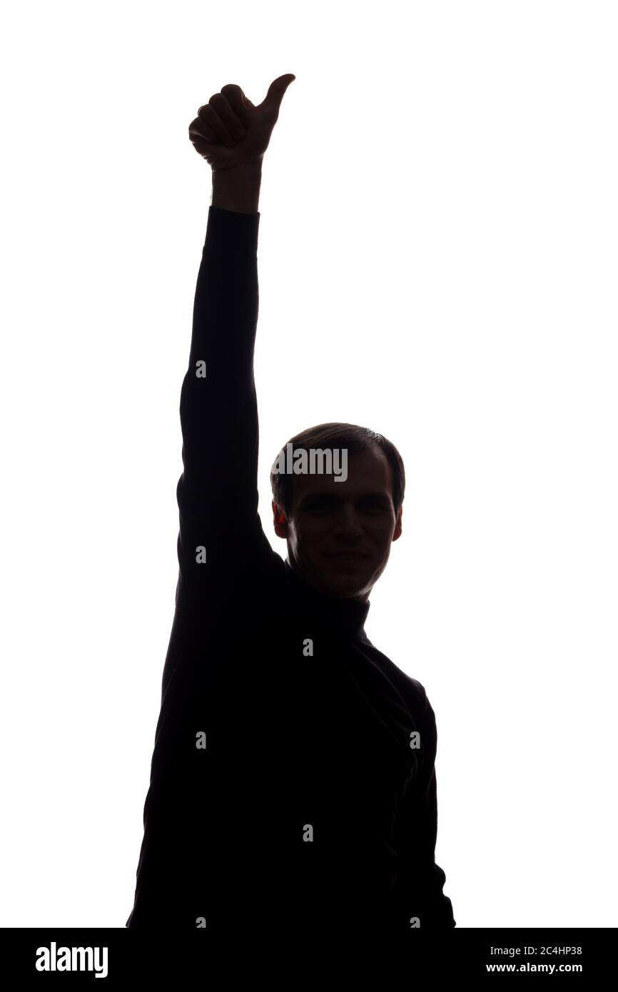 Man's hand shows a symbol of a ok over his head - silhouette Stock ...