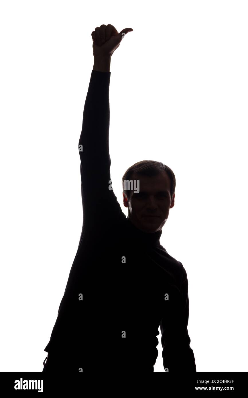 Man's hand shows a symbol of a ok over his head - silhouette Stock ...