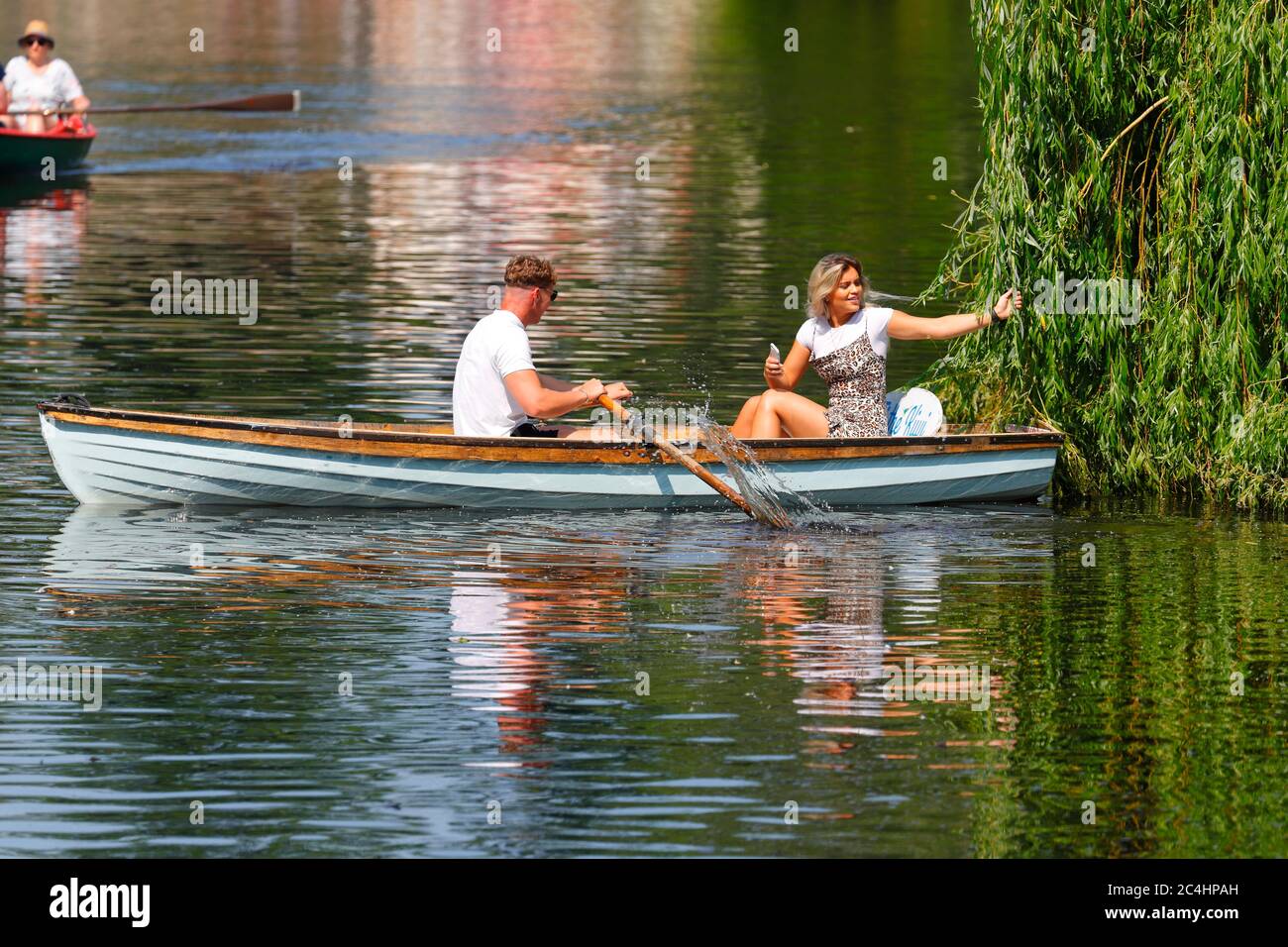 Tourists on rowing boats in the River Nidd at Knaresborough Stock Photo