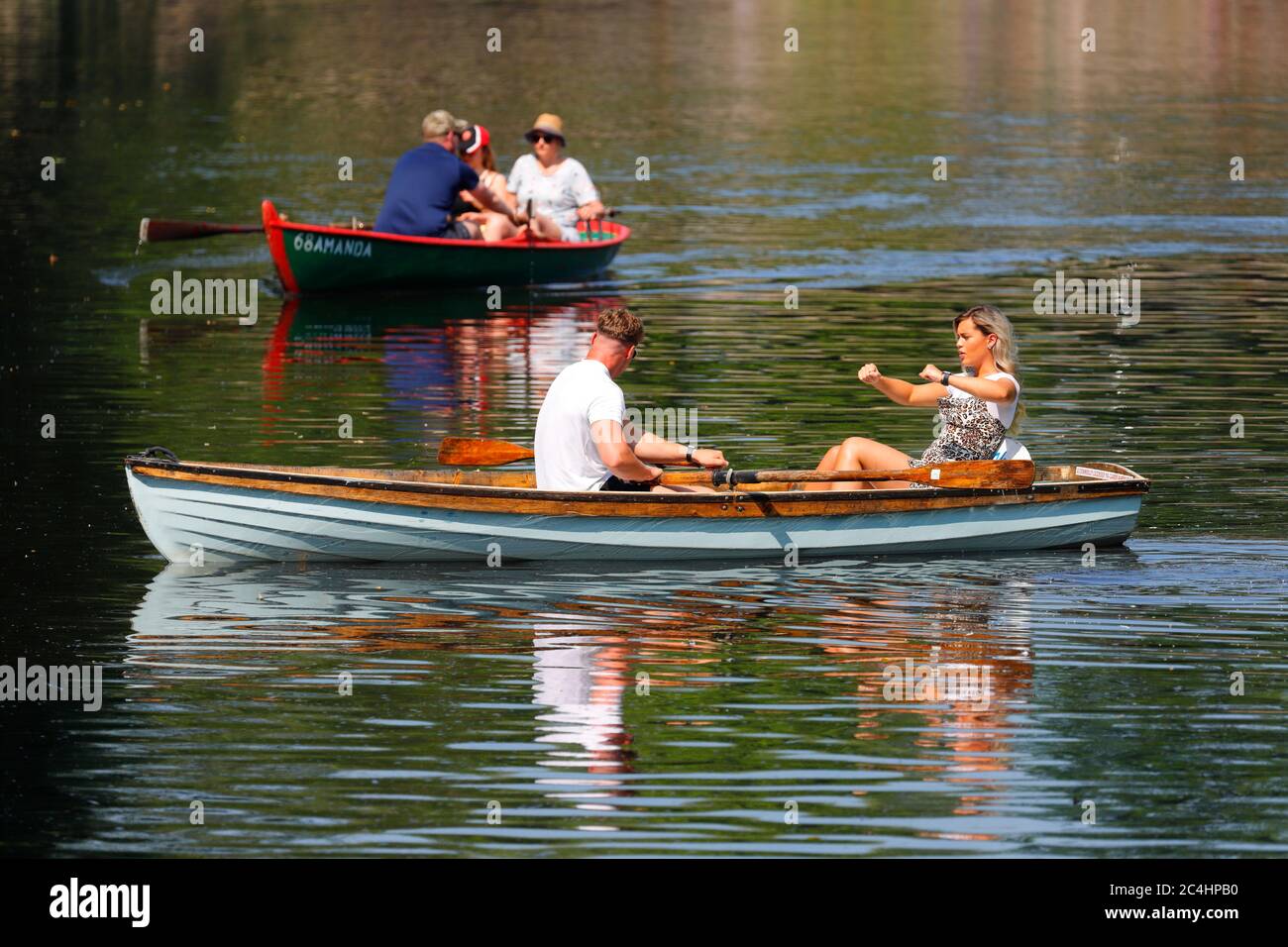 Tourists on rowing boats in the River Nidd at Knaresborough Stock Photo