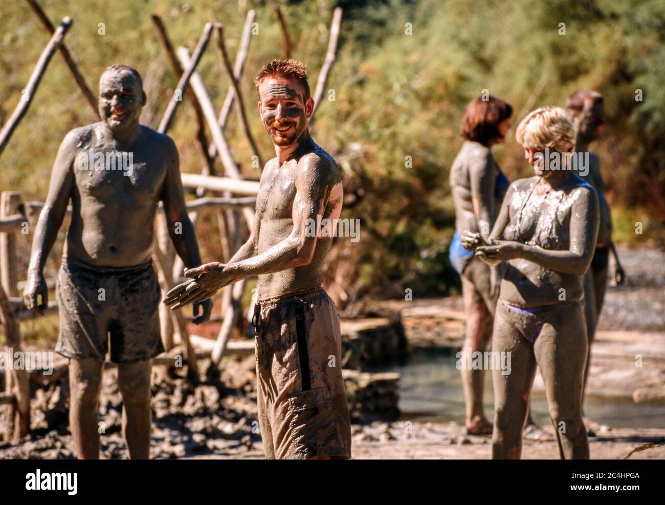 People covered in mud Thermal mud baths Ilica Dalyan Delta Turkey Stock ...