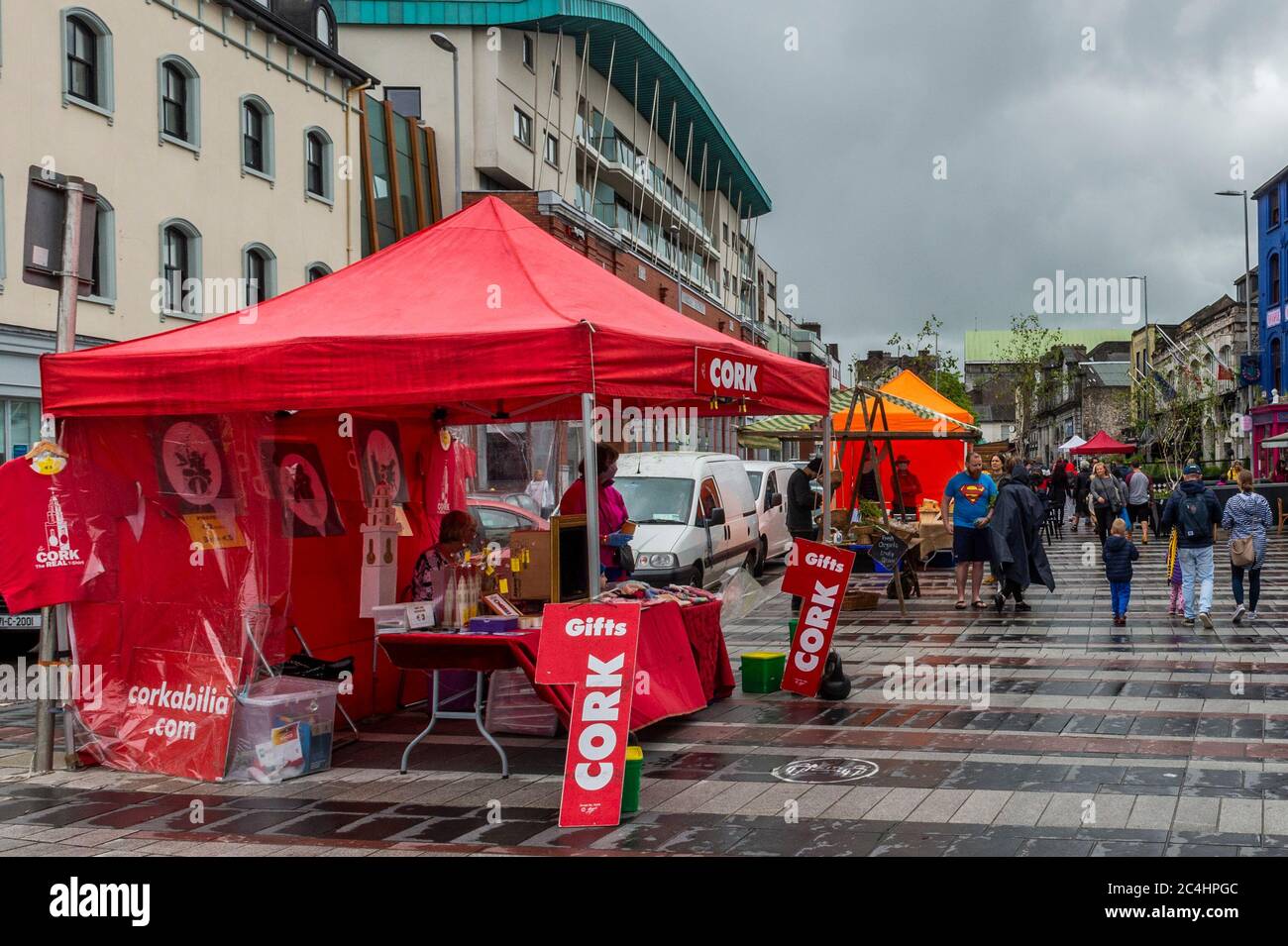 Cork, Ireland. 27th June, 2020. Cork City was busy with shoppers today, as things get back to a new normal after the Coronavirus lockdown. The Saturday Market on Coal Quay was very busy. Credit: AG News/Alamy Live News Stock Photo