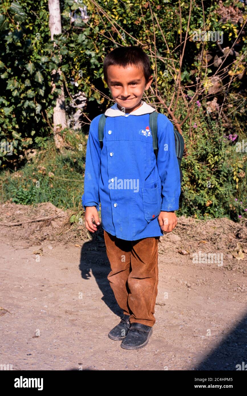 Young Turkish schoolboy in school uniform Uzumlu Turkey 2002 Stock
