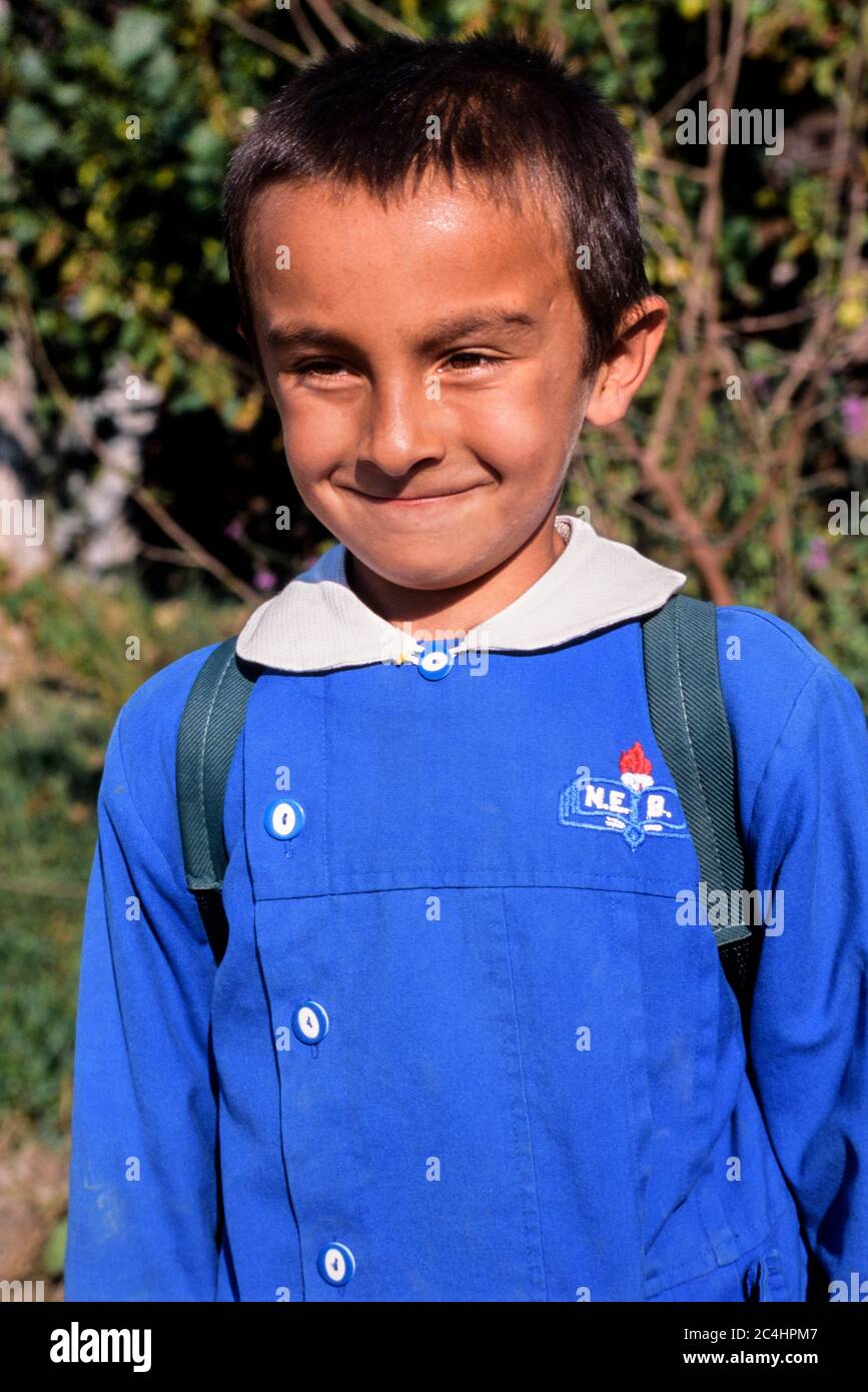Young Turkish schoolboy in school uniform Uzumlu Turkey 2002 Stock