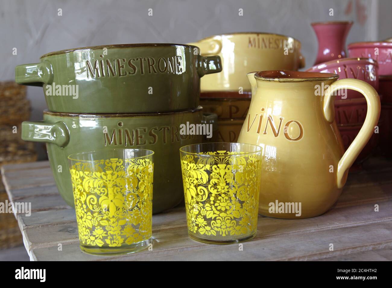 pottery in different colors and shapes Stock Photo Alamy