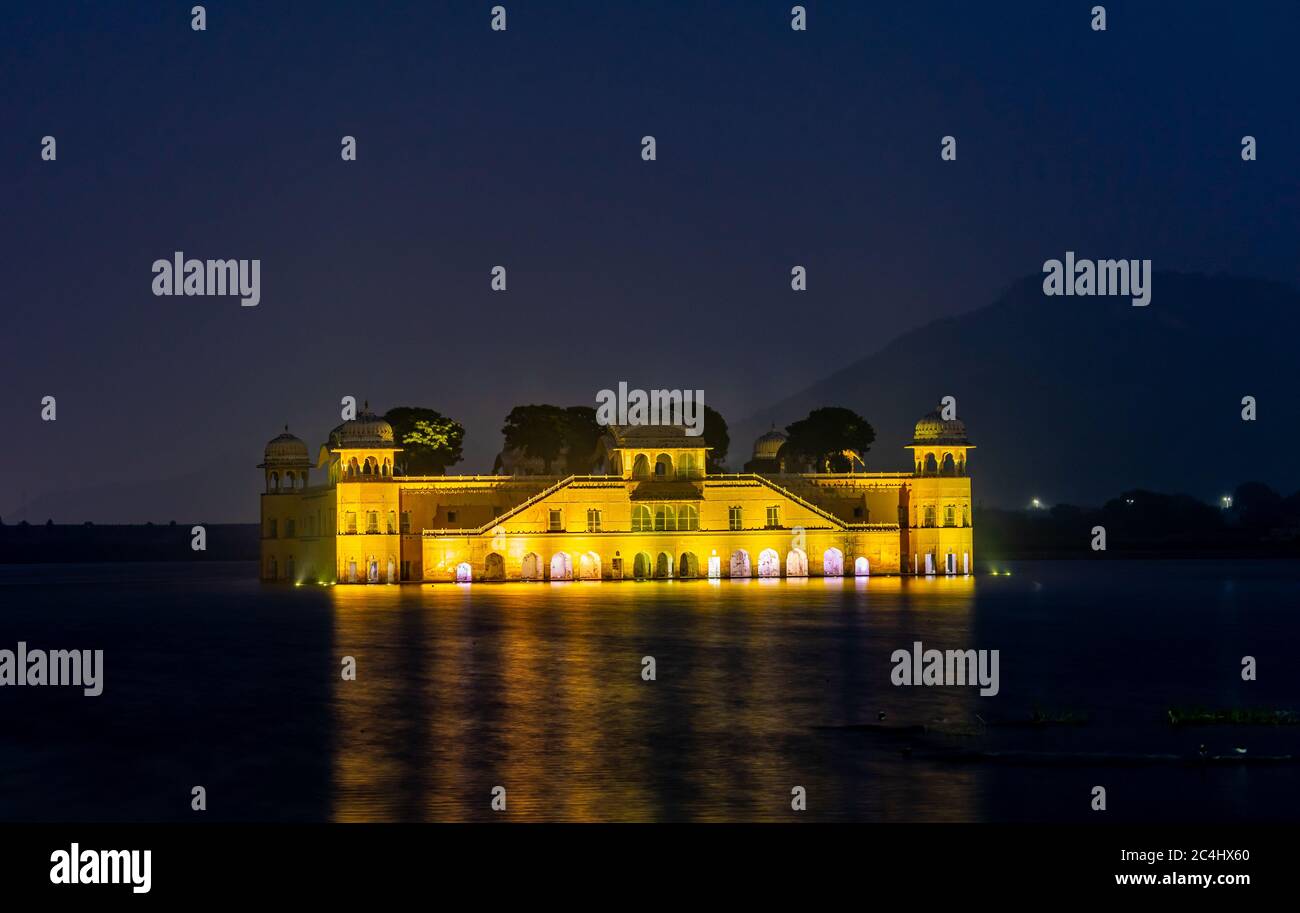 The View Of Jal Mahal At Night Jaipur Rajasthan India Stock Photo the-view-of-jal-mahal-at-night-jaipur-rajasthan-india-stock-photo