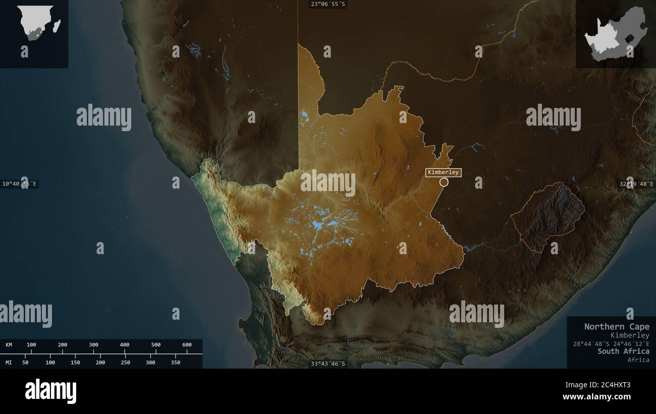 Northern Cape Rivers Northern Cape, province of South Africa. Colored relief with lakes and ...
