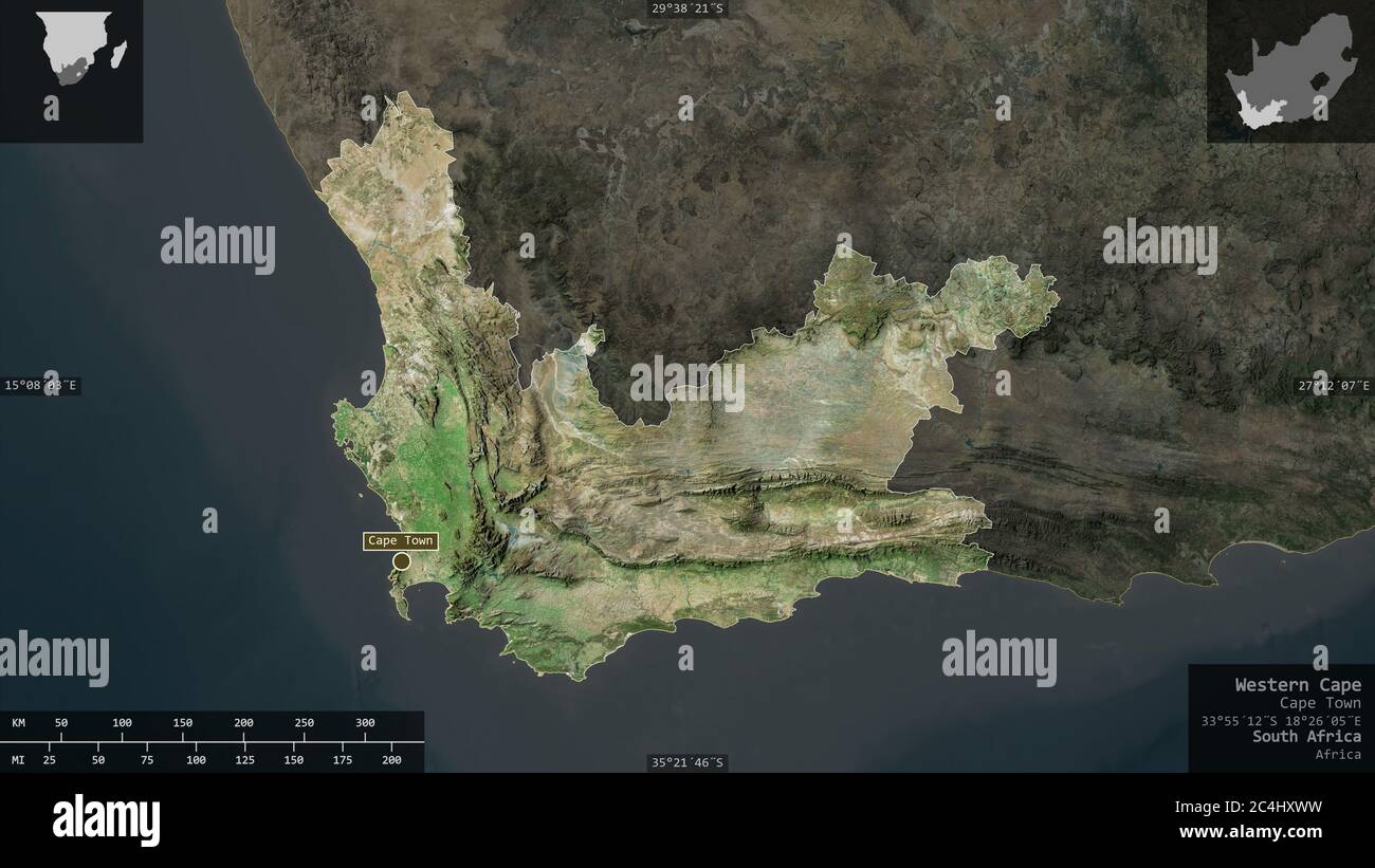 Western Cape Satellite Map Western Cape, Province Of South Africa. Satellite Imagery. Shape Presented  Against Its Country Area With Informative Overlays. 3D Rendering Stock  Photo - Alamy