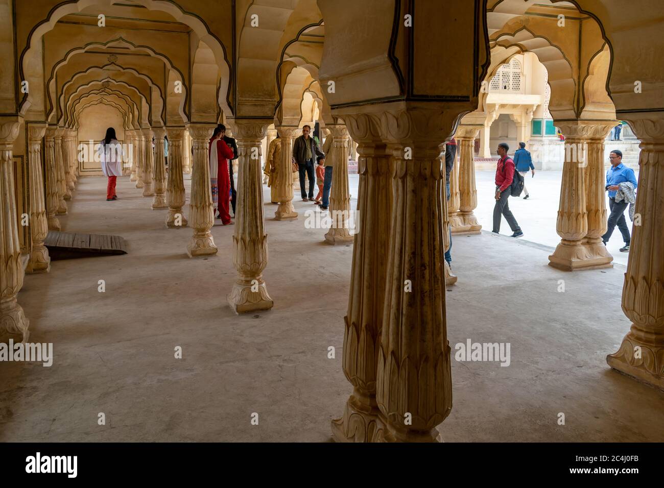 Jaipur, Rajasthan, India; Feb, 2020 : columns of pillars at Amber Fort ...