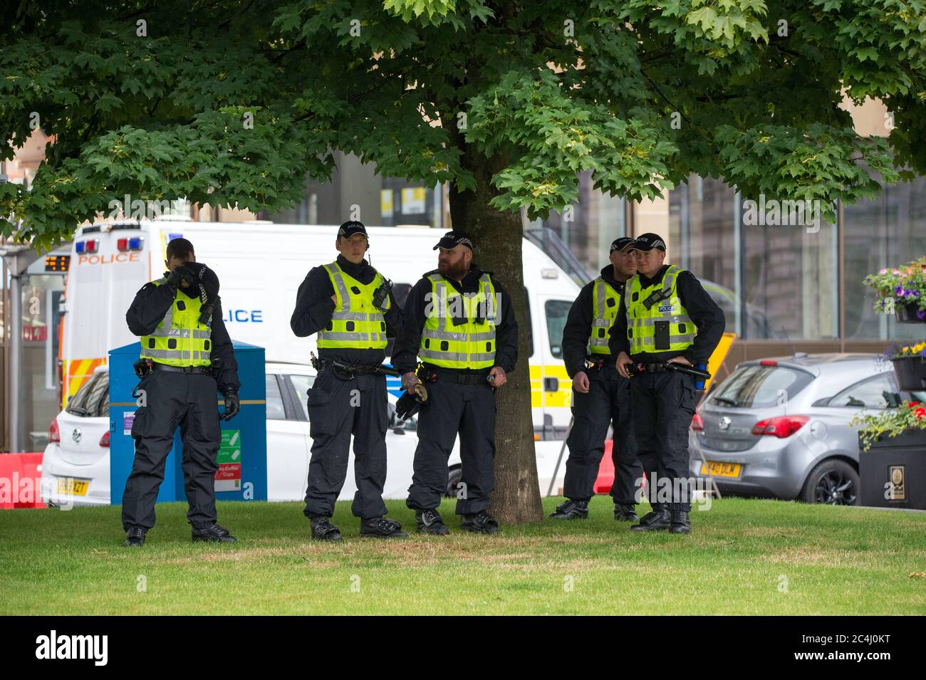 Glasgow, Scotland, UK. 27 June 2020. Heavy police presence as planned protest is a no show, Glasgow, Scotland, UK. Credit: Colin Fisher/Alamy Live News Stock Photo