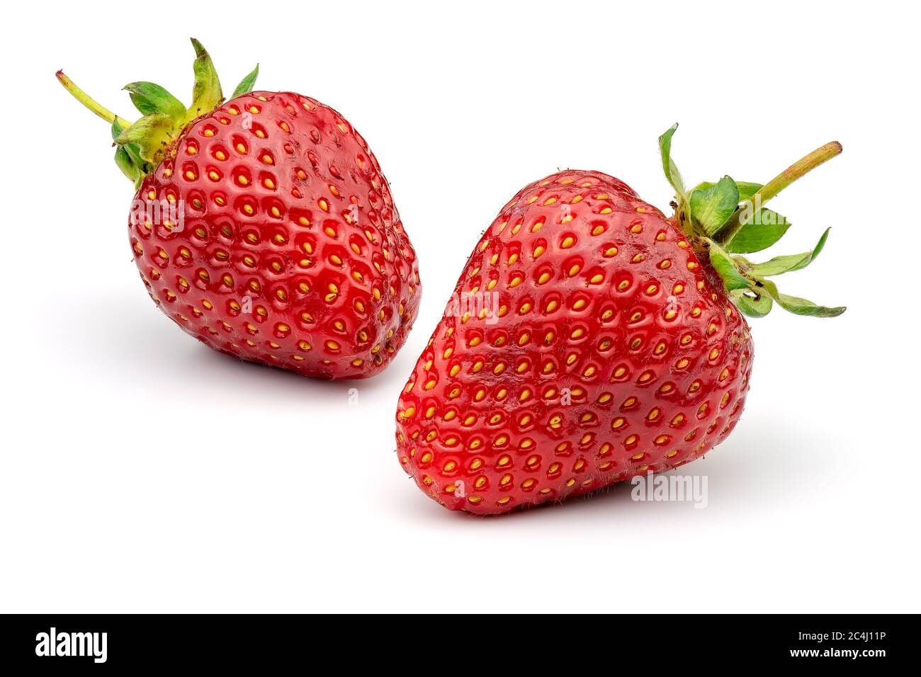 Two strawberries isolated on white background. Full depth of field with ...