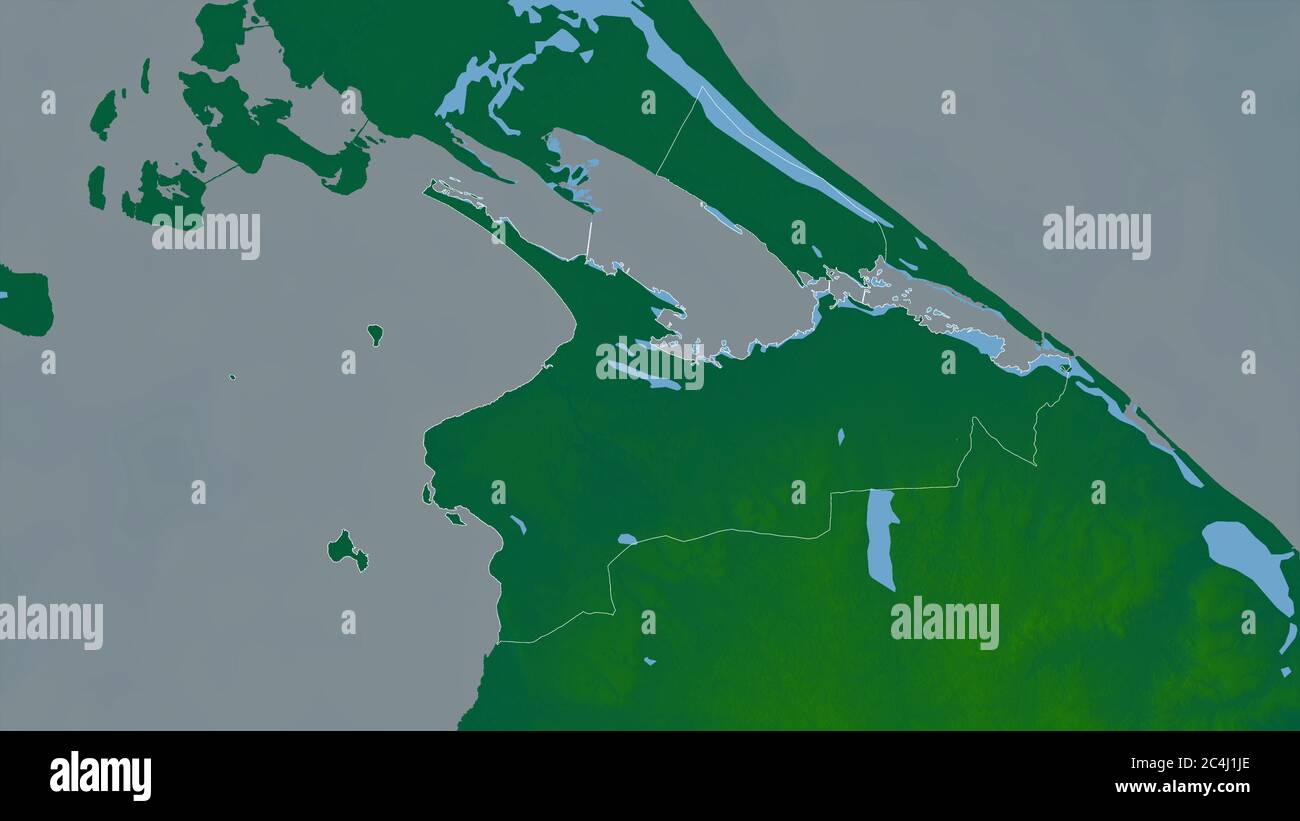 Kilinochchi, district of Sri Lanka. Colored shader data with lakes and rivers. Shape outlined against its country area. 3D rendering Stock Photo