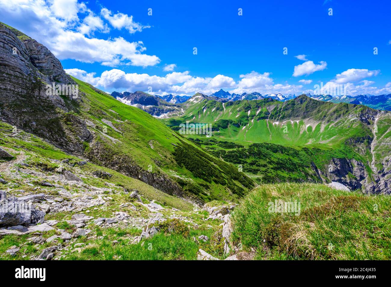 Lake Schrecksee - A beautiful turquoise alpine lake in the Allgaeu alps near Hinterstein, hiking destination in Bavaria, Germany Stock Photo