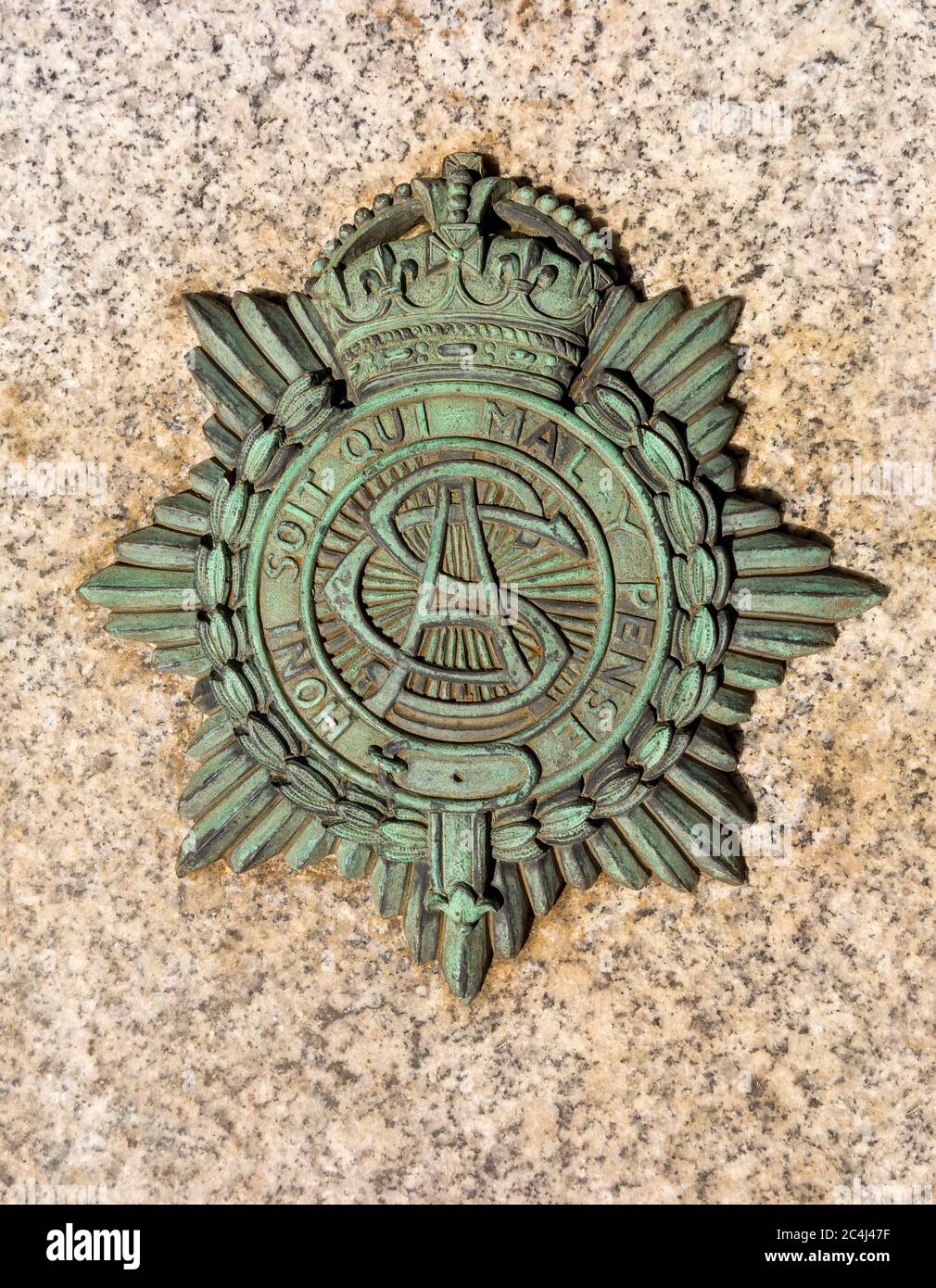 Bronze plaque of the Army Service Corps attached 60th Siege Battery Royal Garrison Artillery WW1 Stock Photo