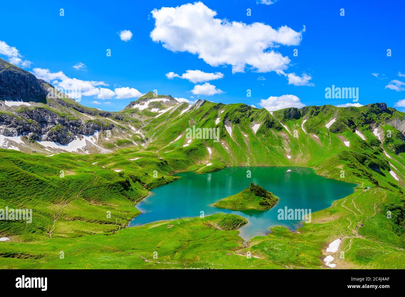 Lake Schrecksee - A beautiful turquoise alpine lake in the Allgaeu alps near Hinterstein, hiking destination in Bavaria, Germany Stock Photo