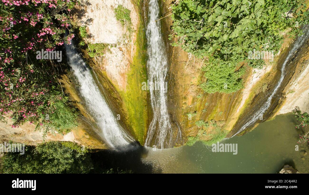 Ayun Stream Nature Reserve A waterfall from the Jordan River sources on the Lebanese-Israeli border Stock Photo