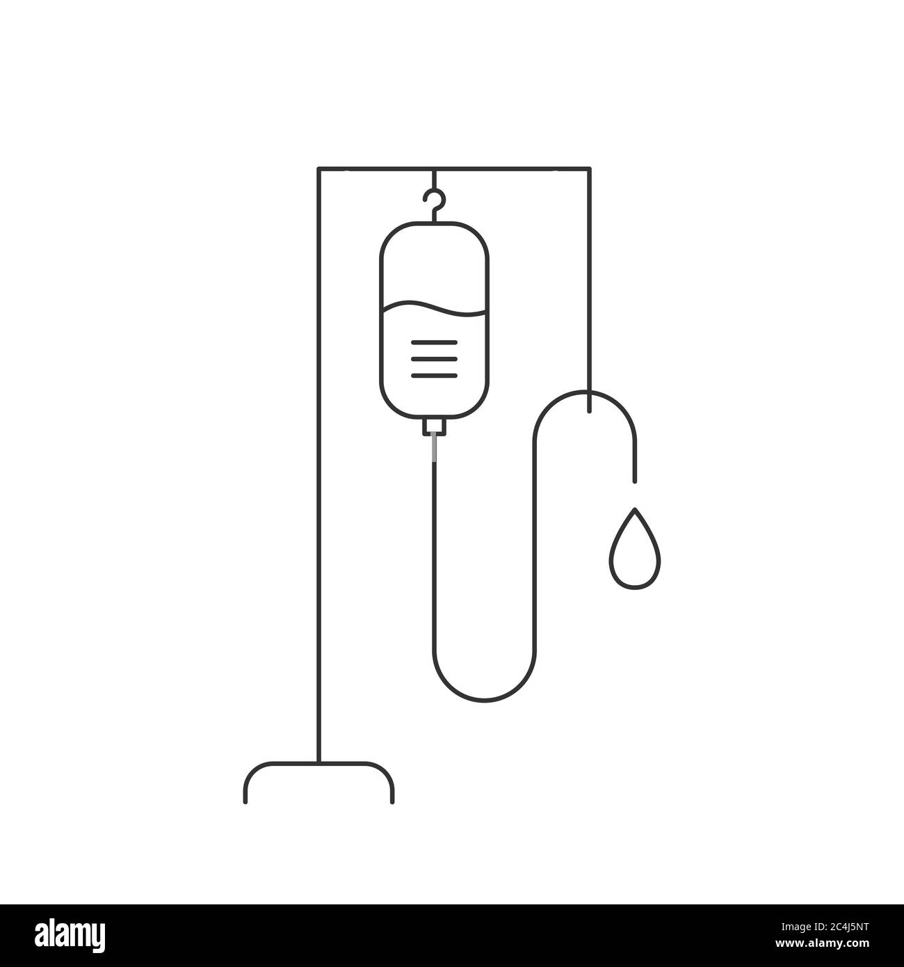IV stand with saline or glucose solution. Drip bag line icon on white background. Medical equipment sign.Hospital hanger pole for intravenous infusion Stock Vector