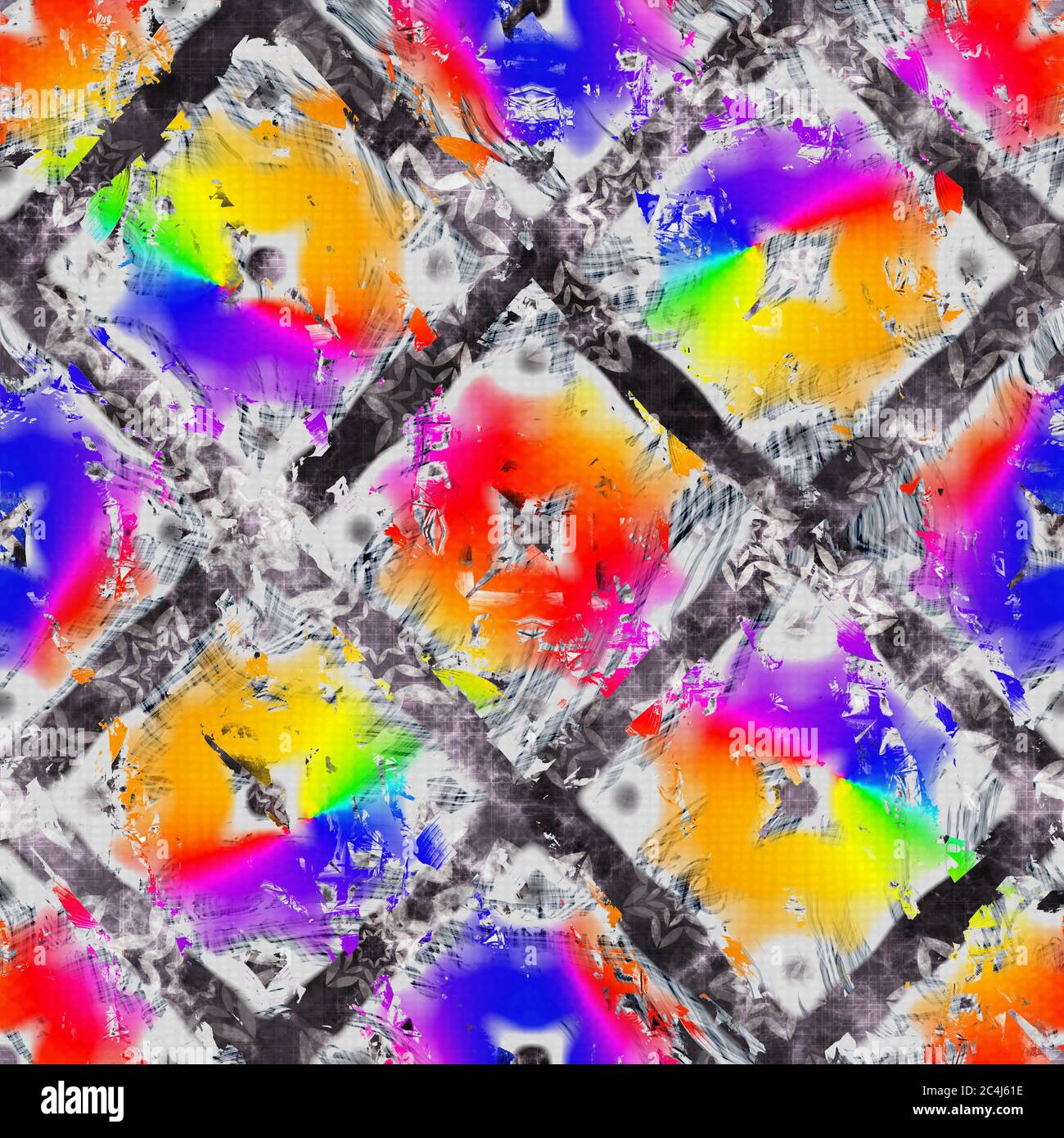 Seamless vibrant rainbow painted flower texture. Bold primary color ...