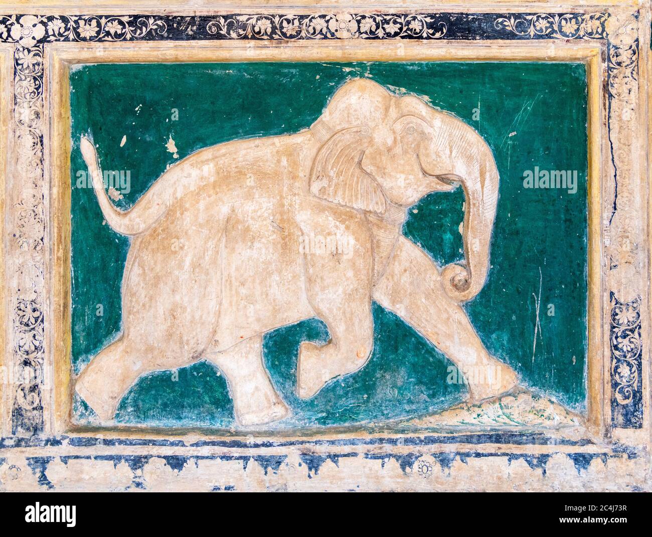 Relief carving of an elephant, City Palace, Old City, Udaipur, Rajasthan, India Stock Photo