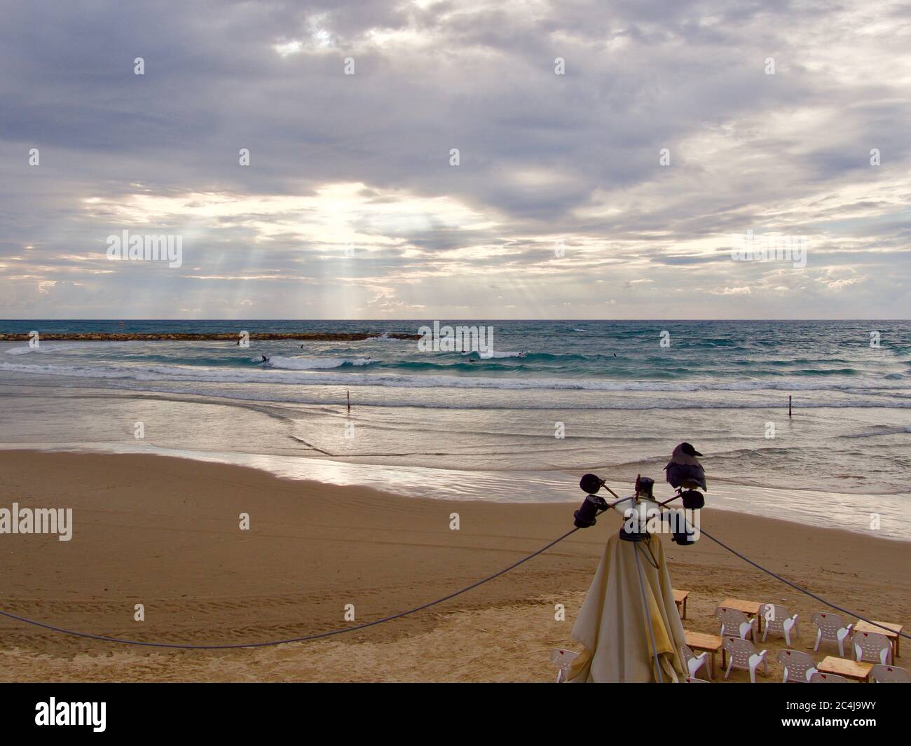 Panoramic view of Tel-Aviv beach in the morning Stock Photo