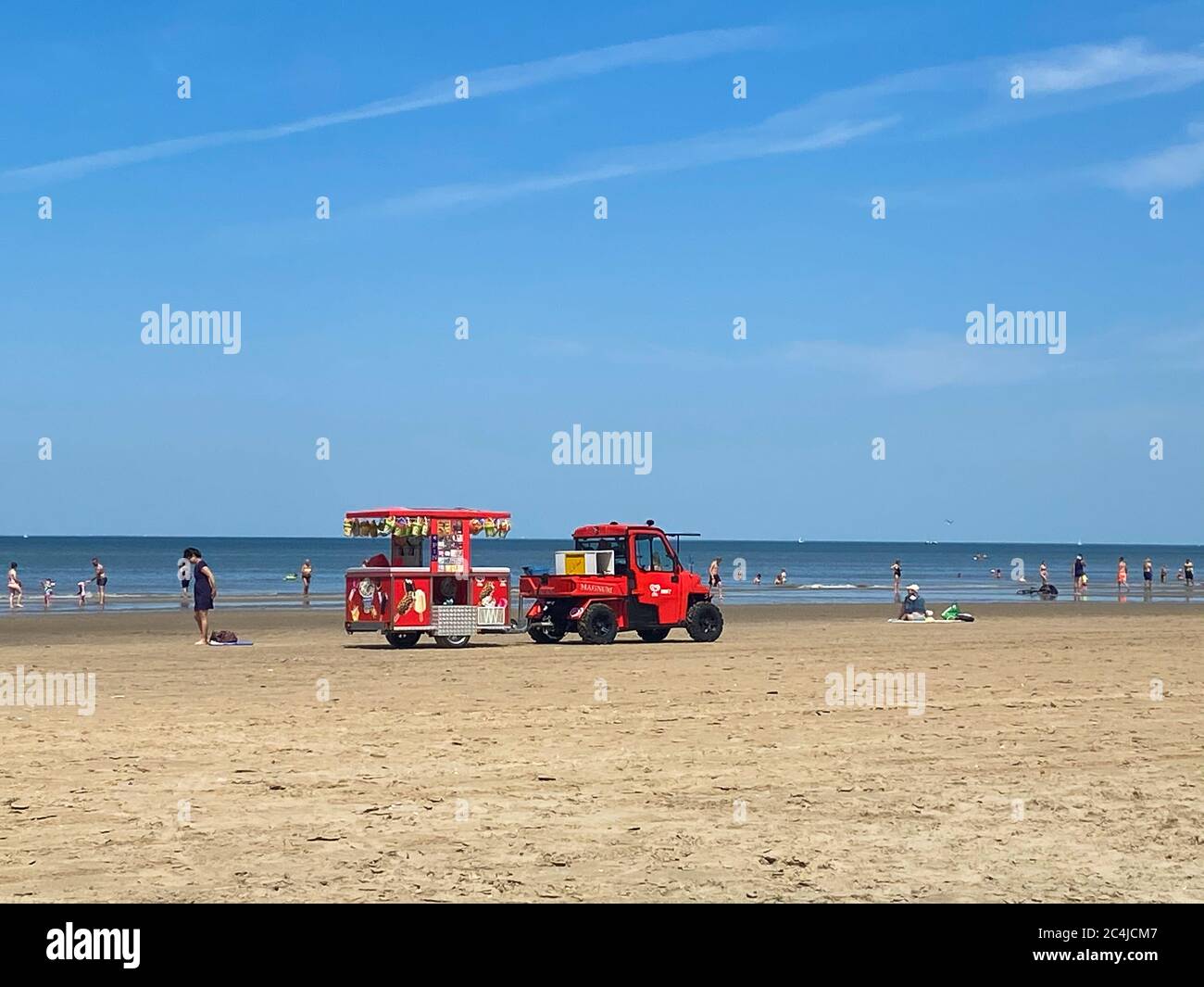 Zandvoort, Netherlands - June 26. 2020: View on red vehicle with trailer  selling ice cream on beach of dutch north sea in summer Stock Photo - Alamy