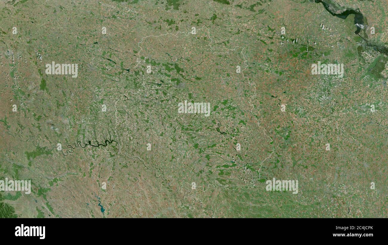 Vinnytsya, region of Ukraine. Satellite imagery. Shape outlined against its country area. 3D rendering Stock Photo