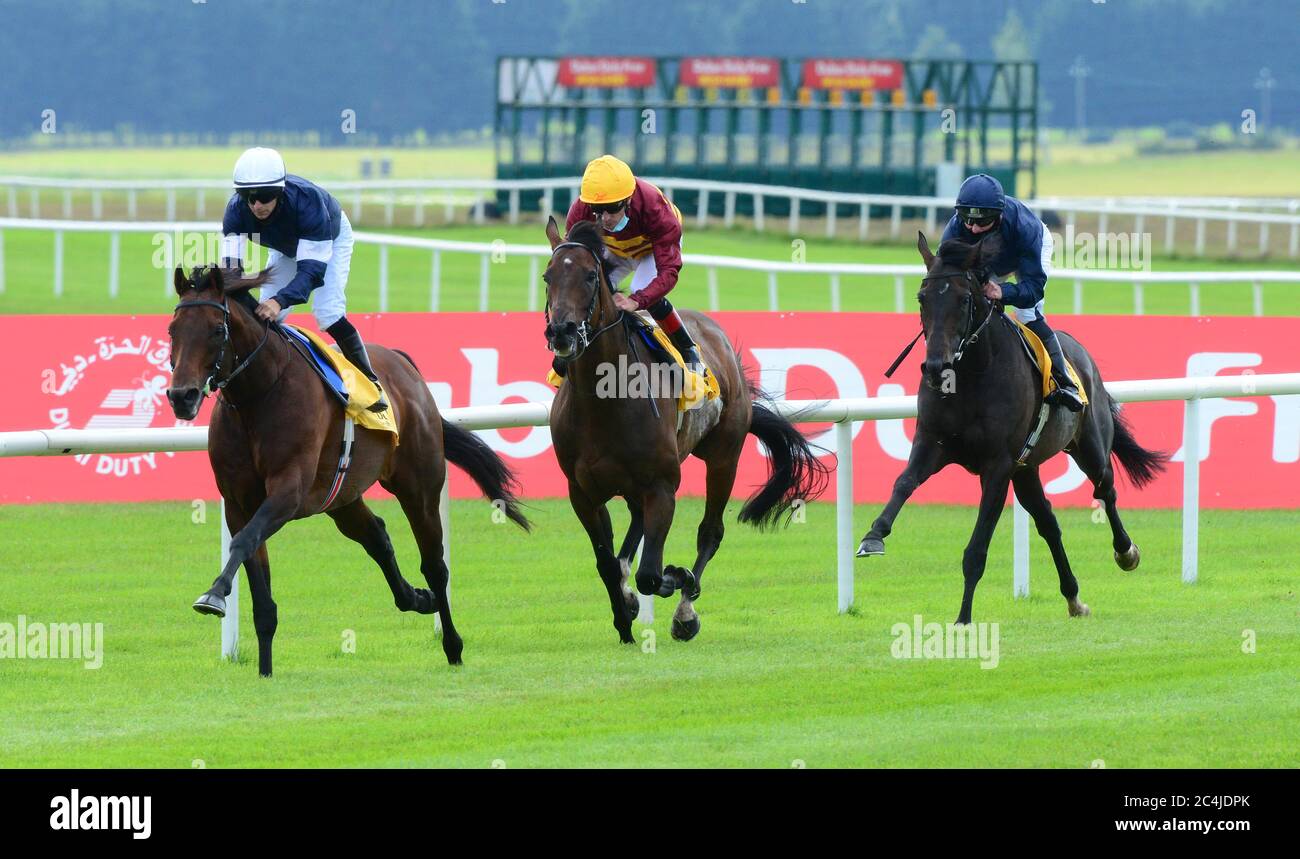 Buckhurst ridden by Wayne Lordan (left) wins the Dubai Duty Free Alleged Stakes at Curragh Racecourse. Stock Photo
