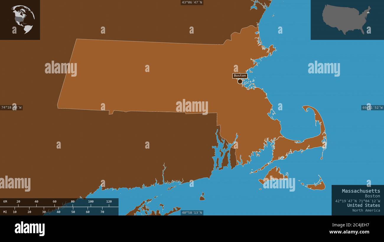 Massachusetts, state of United States. Patterned solids with lakes and ...