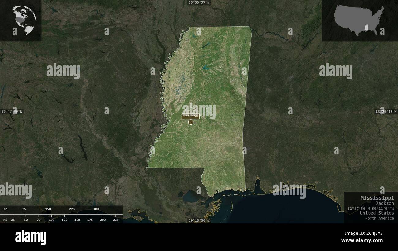 Mississippi, state of United States. Satellite imagery. Shape presented ...
