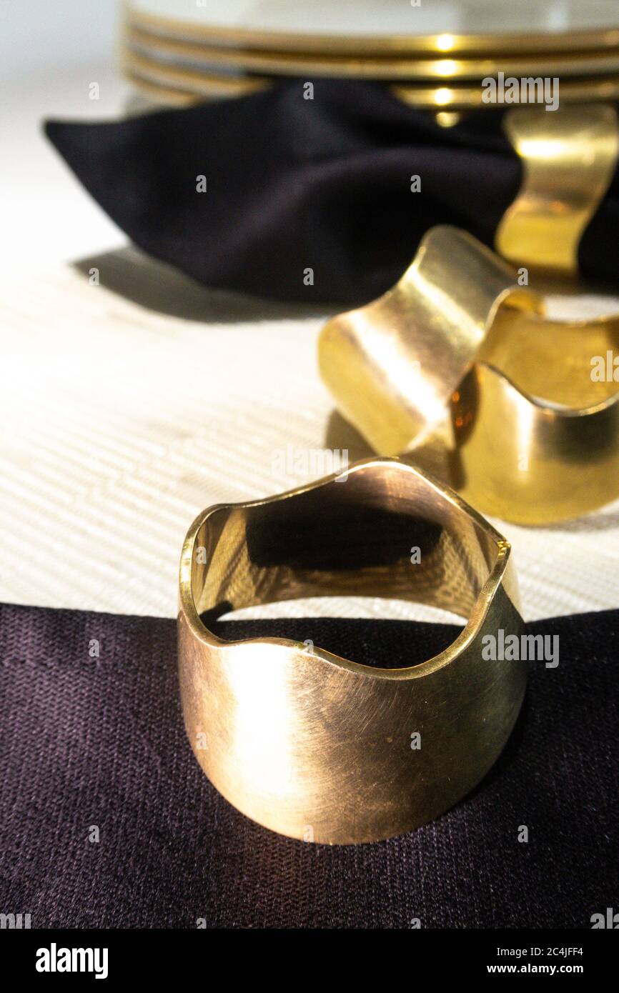 Solid brass napkin rings, USA Stock Photo Alamy