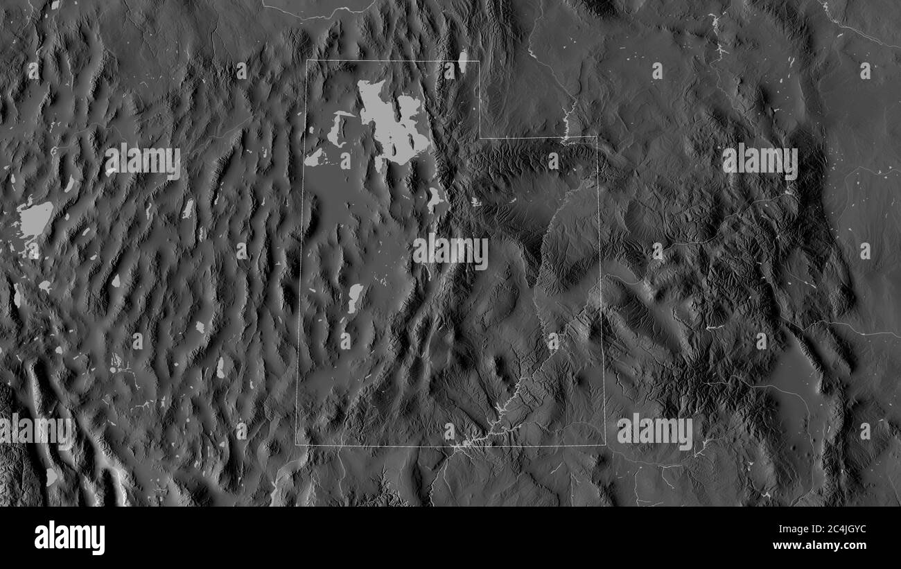 Utah, state of United States. Grayscaled map with lakes and rivers ...