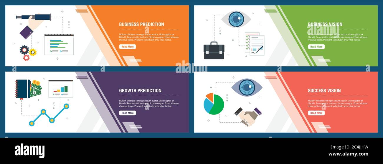 Vector set of vertical web banners with business prediction, business vision, growth prediction and success vision. Vector banner template for website Stock Vector