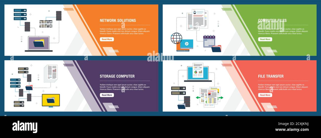 Vector set of vertical web banners with network solutions, computer ...
