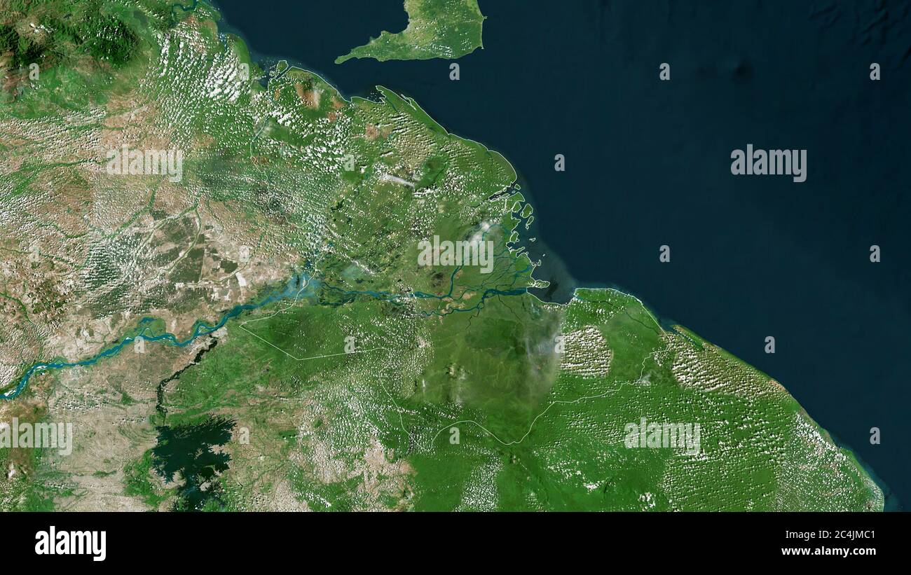 Delta Amacuro, state of Venezuela. Satellite imagery. Shape outlined against its country area. 3D rendering Stock Photo
