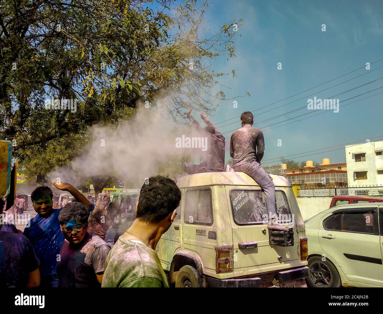 Mathura Vrindavan, Uttar Pradesh, India; 21-March-2019; friends playing Holi Stock Photo