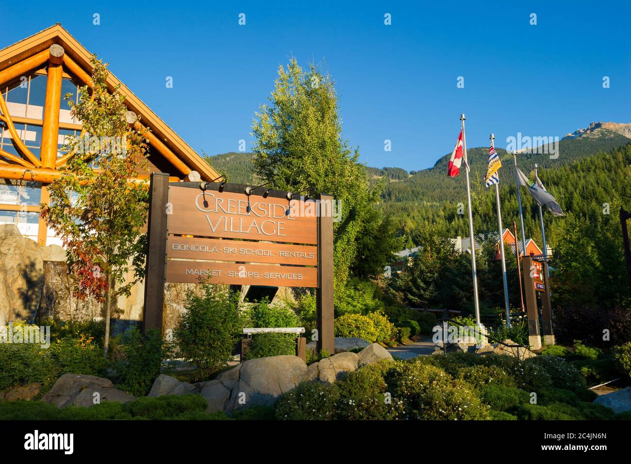 Whistler, BC, Canada: Whistler Creekside in summer - Stock Photo Stock Photo