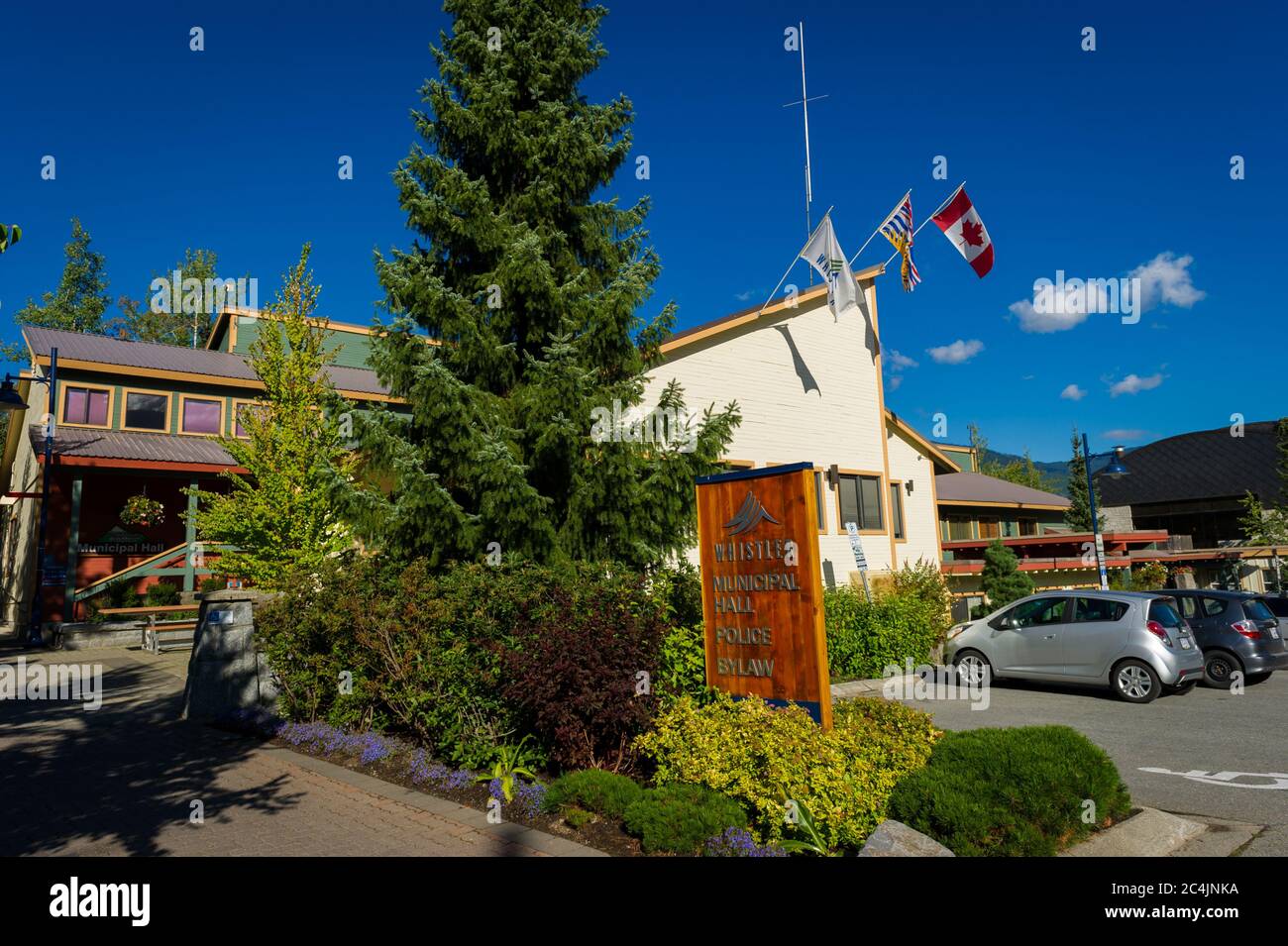 Whistler, BC, Canada: Municipal Hall in summer – Stock Photo Stock Photo