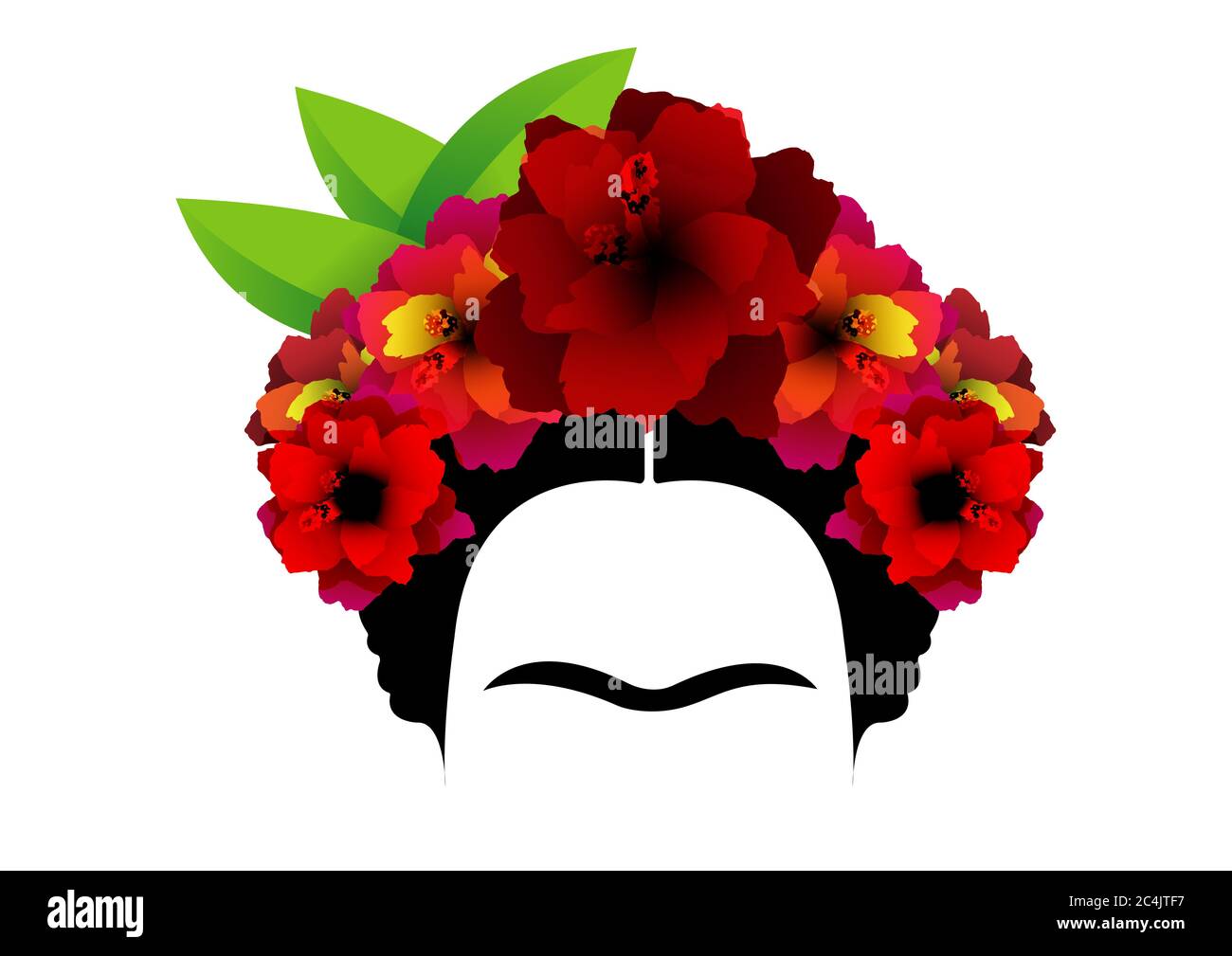 portrait of Mexican or Spanish woman minimalist Frida Kahlo and red flowers  , vector isolated Stock Vector Image & Art - Alamy