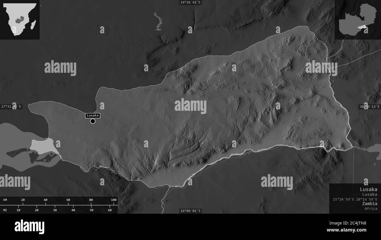 Map Of Lusaka Province Lusaka, Province Of Zambia. Grayscaled Map With Lakes And Rivers. Shape  Presented Against Its Country Area With Informative Overlays. 3D Rendering  Stock Photo - Alamy
