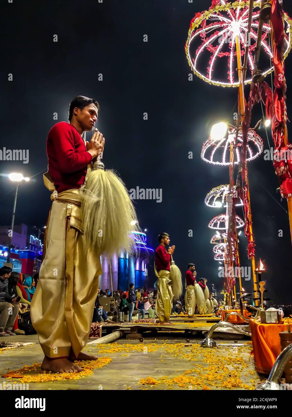 Benaras, Uttar Pradesh, India; 30-Jan-2019; Aarti at Dashashwamedh Ghat Stock Photo