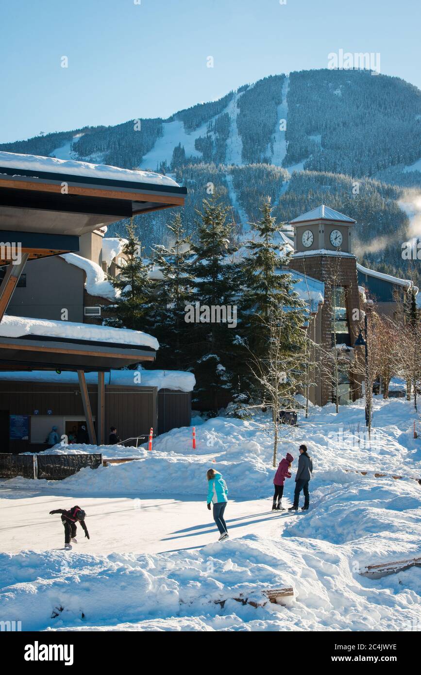 Whistler, BC, Canada Ice skating at the Olympic Plaza Stock Photo