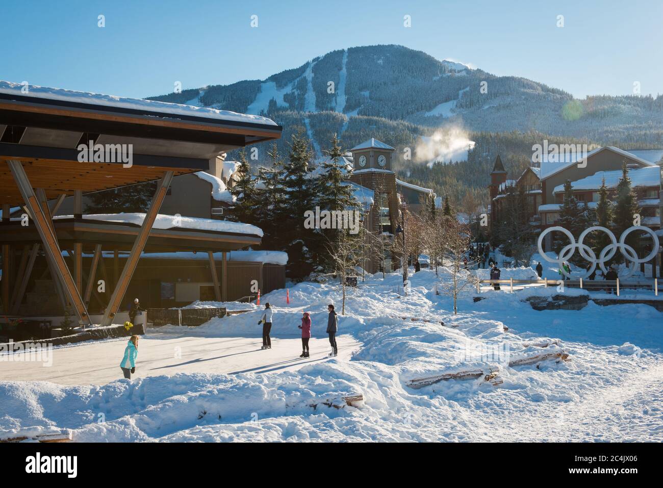 Whistler, BC, Canada Ice skating at the Olympic Plaza Stock Photo
