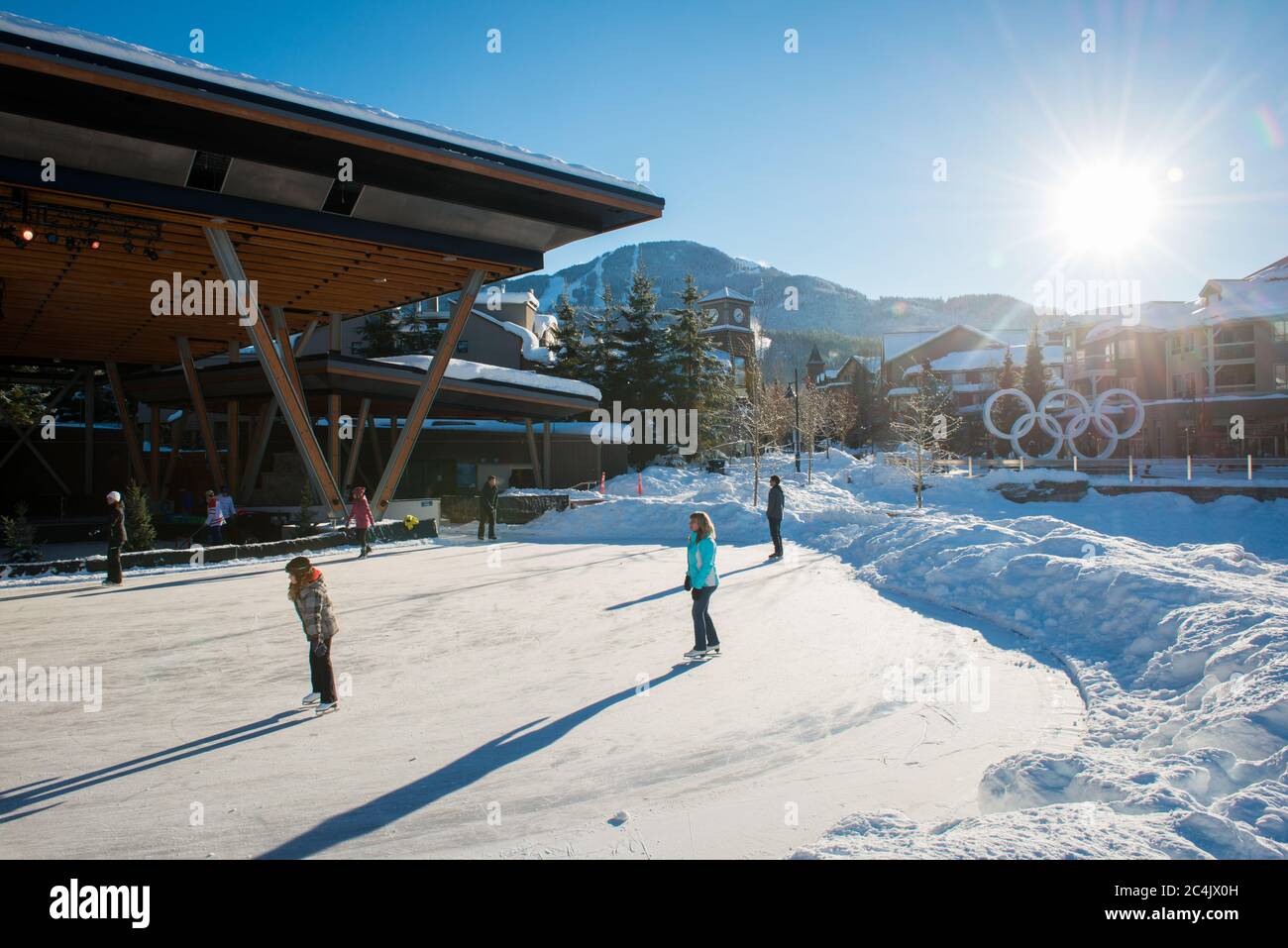 Whistler, BC, Canada Ice skating at the Olympic Plaza Stock Photo